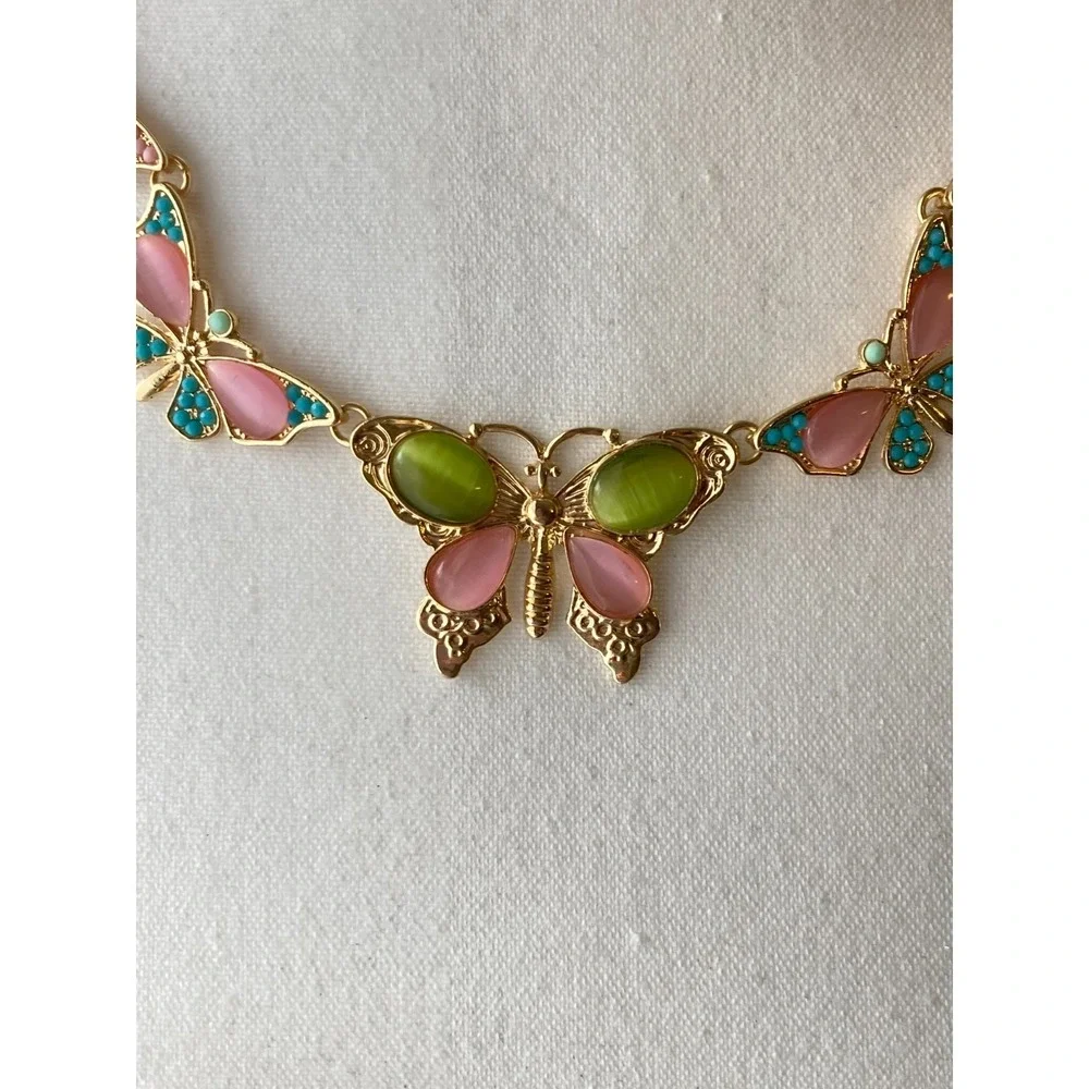Natasha Butterfly Collar Necklace Pastel Enamel Cabochon Fairy Spring Whimsical - Picture 4 of 9